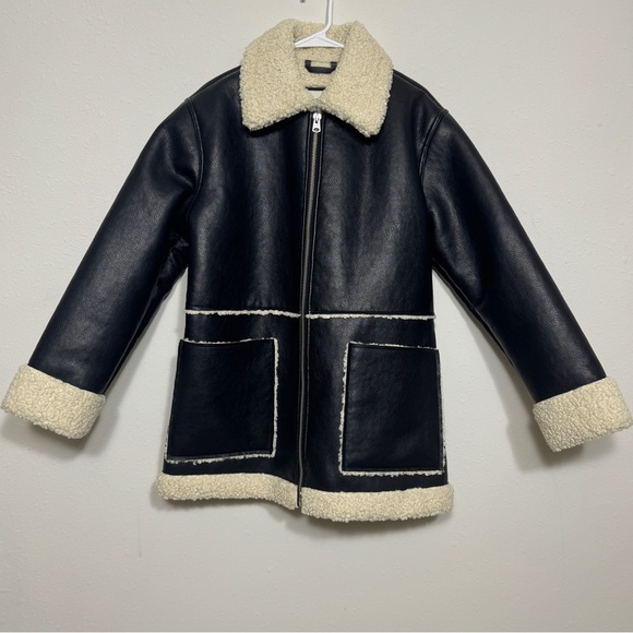 Abercrombie & Fitch Black Leather Fur Coat size M - Picture 1 of 7